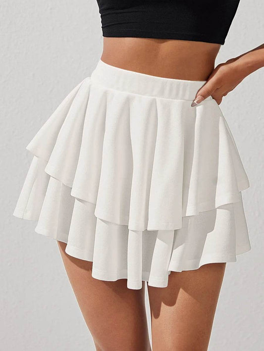 Buy Center Women's High Waist A-Line Mini Skirt - Double Ruffle Hem - Buy Center UK
