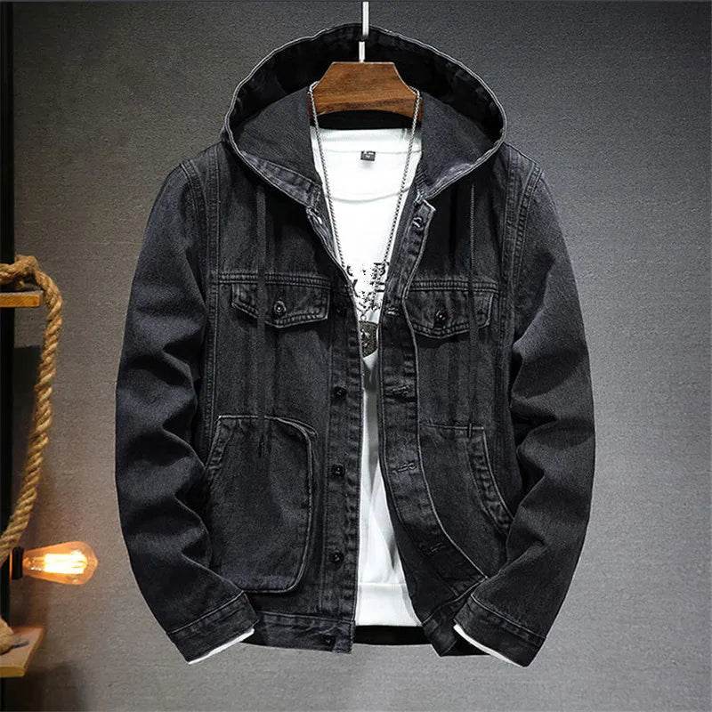 Buy Center Men's Hooded Denim Jacket - Windproof with Large Pockets - Buy Center UK