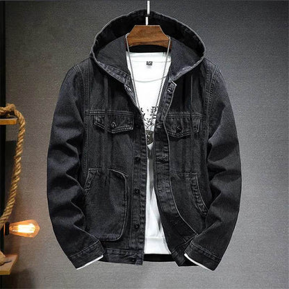 Buy Center Men's Hooded Denim Jacket - Windproof with Large Pockets - Buy Center UK