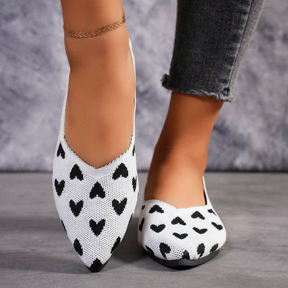 Women's Pointed Knitted Love Print Flat Shoes - Spring/Fall Style - Buy Center UK