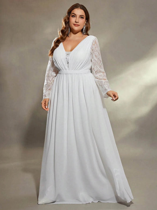 Mgiacy Plus Size Deep V Lace Evening Gown - Full Skirt Elegance - Buy Center UK