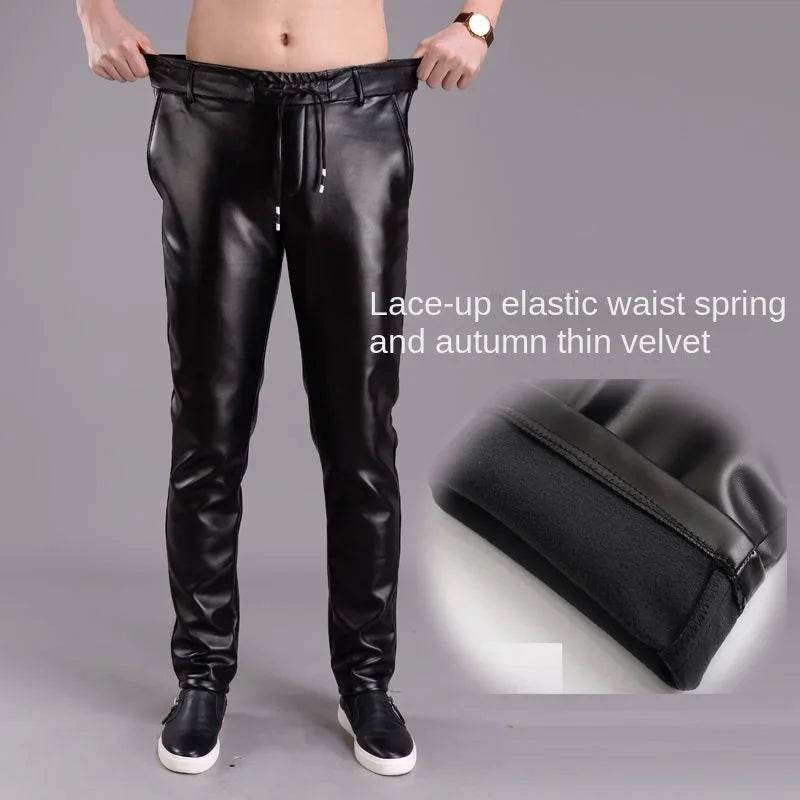 Buy Center Fleece-Lined Men's Leather Pants - Slim Fit, Black Style - Buy Center UK