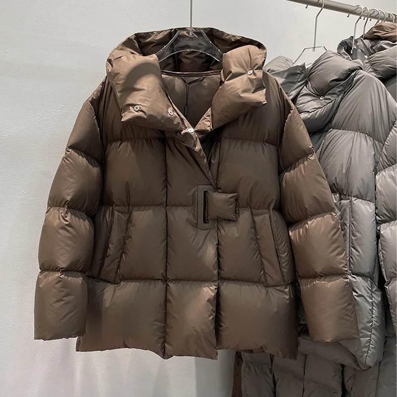 Janveny Women's 90% White Duck Down Jacket - Oversized Puffer Coat - Buy Center UK