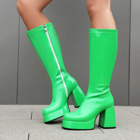 NASBAVI Women's Knee-High Boots - Super Thick Heel, Side Zipper - Buy Center UK