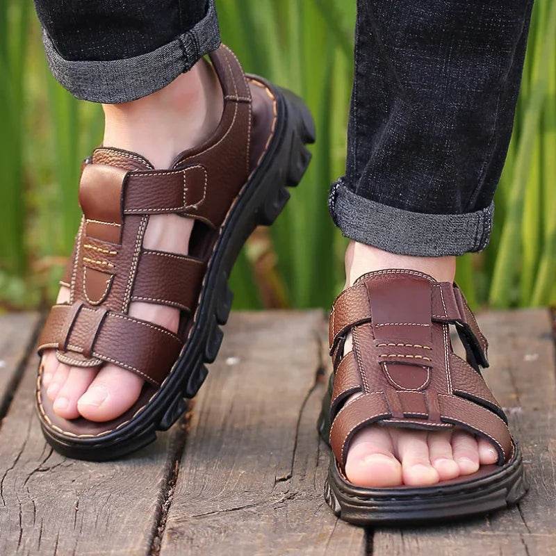 Buy Center Men's Leather Beach Sandals - Breathable Summer Comfort - Buy Center UK