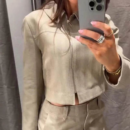Buy Center Women's Casual Jacket Pant Set - Cropped Top & Trousers - Buy Center UK