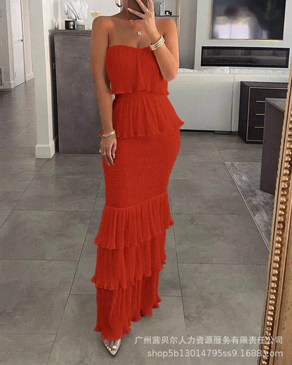 Buy Center Summer Women's Ruffled Dress - Stylish Tube Top Design - Buy Center UK