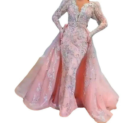 Buy Center Pink Sequin Evening Gown - V-Neck, Floor-Length Elegance - Buy Center UK