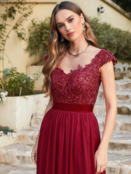 Elegant Burgundy Bridesmaid Dresses - V Neck Chiffon Maxi Gown - Buy Center UK