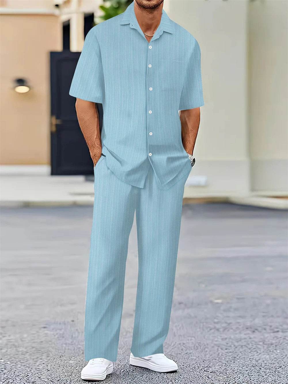 Buy Center Men's Summer Shirt and Pants Set - Classic Casual Style - Buy Center UK