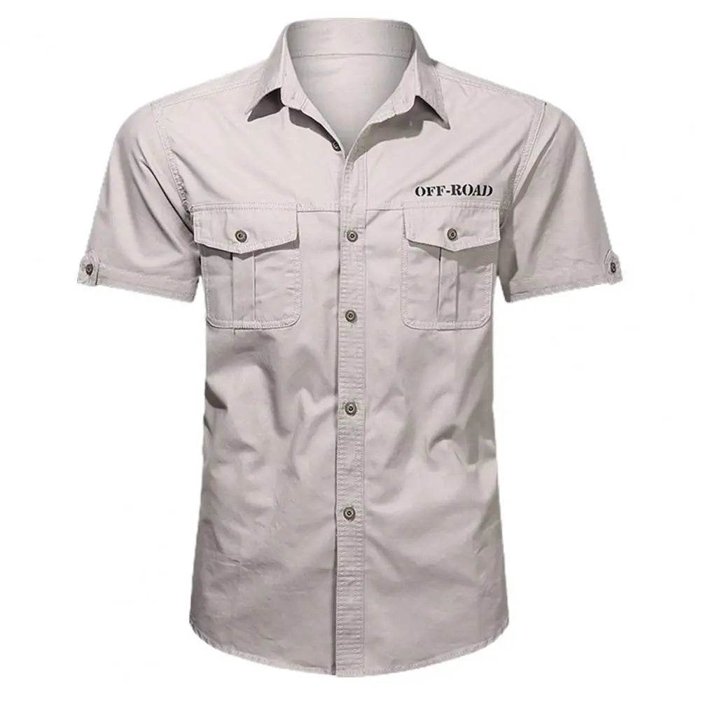 Buy Center Cotton Military Shirt - Slim Fit Short Sleeve with Pockets - Buy Center UK