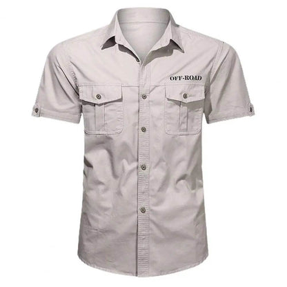 Buy Center Cotton Military Shirt - Slim Fit Short Sleeve with Pockets - Buy Center UK