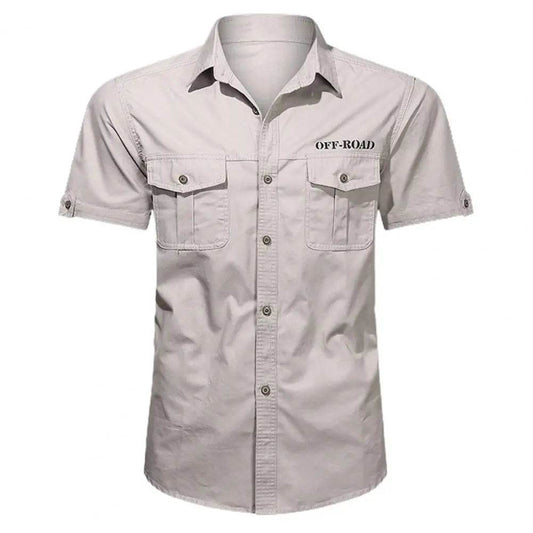 Buy Center Cotton Military Shirt - Slim Fit Short Sleeve with Pockets - Buy Center UK