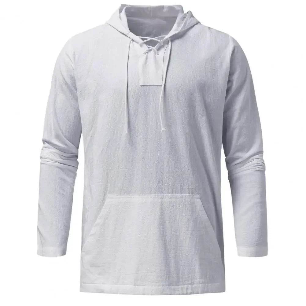 Buy Center Men's Hooded Pullover - Lightweight Cotton Linen Shirt - Buy Center UK
