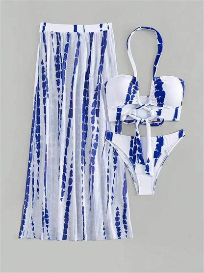 Buy Center 3 Pieces Tie Dye Bikini Set - Sexy Halter & Cover-Up Pants - Buy Center UK