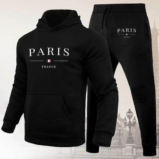 Buy Center Men's Hoodie Set - Paris Print Sweatshirt & Jogger Pants - Buy Center UK