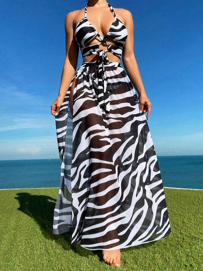 Buy Center 3 Pieces Tie Dye Bikini Set - Sexy Halter & Cover-Up Pants - Buy Center UK