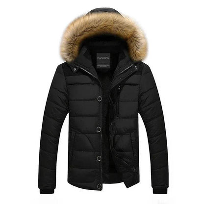 Buy Center Men's Fur Collar Hooded Parka - Warm Winter Overcoat - Buy Center UK