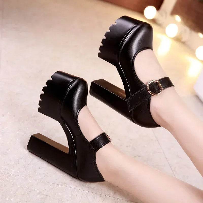 Buy Center Women's Platform Mary Janes - Soft Leather Block Heels - Buy Center UK