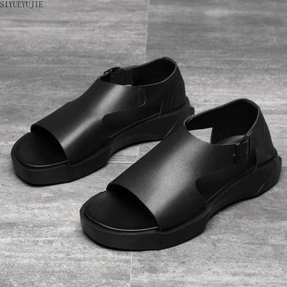 Buy Center Men's White Black Genuine Leather Gladiator Sandals - Casual Style - Buy Center UK