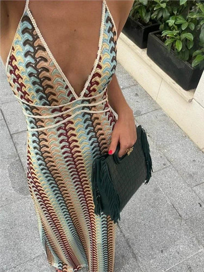 Buy Center Colorful Deep V-Neck Maxi Dress - Chic Sleeveless Style - Buy Center UK