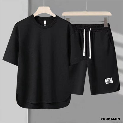 Men's Waffle Summer Tracksuit - Casual T-Shirt & Shorts Set - Buy Center UK