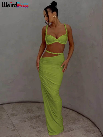 Weird Puss Square Collar 2 Piece Set - Chic Summer Bra & Skirt - Buy Center UK