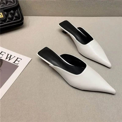 Buy Center Women's White Pointed Toe Mules - Comfortable Low Heel Slides - Buy Center UK