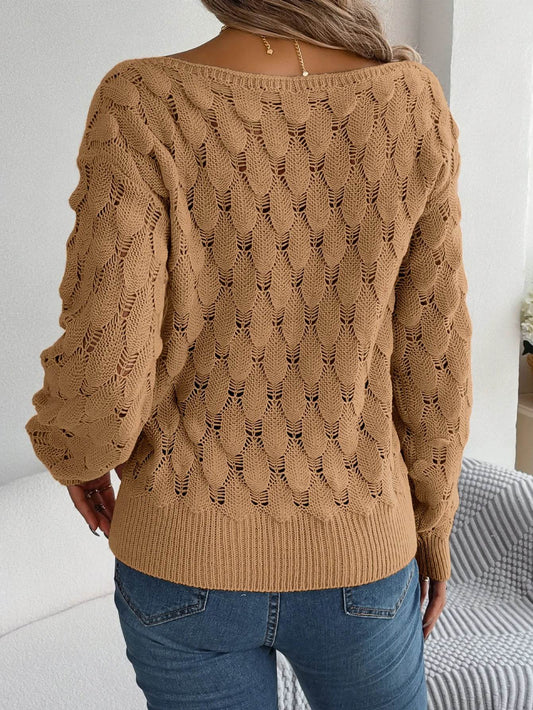 Buy Center Off Shoulder Hollow Out Sweater - Trendy Autumn Pink Top - Buy Center UK