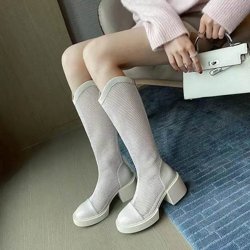 2022 Women Knee High Boots - Patent Leather, Mid Chunky Heel Style - Buy Center UK