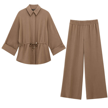 TRAFZA Women Kimono Blouse Pant Set - Lace-Up, Loose Fit Design - Buy Center UK