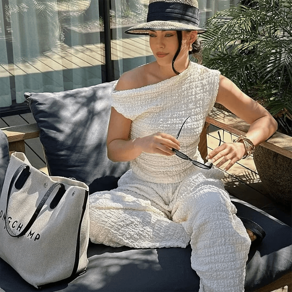 PB&ZA Women's Spring Knitted Set - Diagonal Neck & High Waist - Buy Center UK