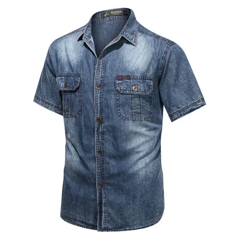 Buy Center Denim Distressed Shirt - Half Sleeve, Turn Down Collar - Buy Center UK