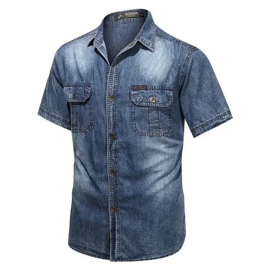 Buy Center Denim Distressed Shirt - Half Sleeve, Turn Down Collar - Buy Center UK