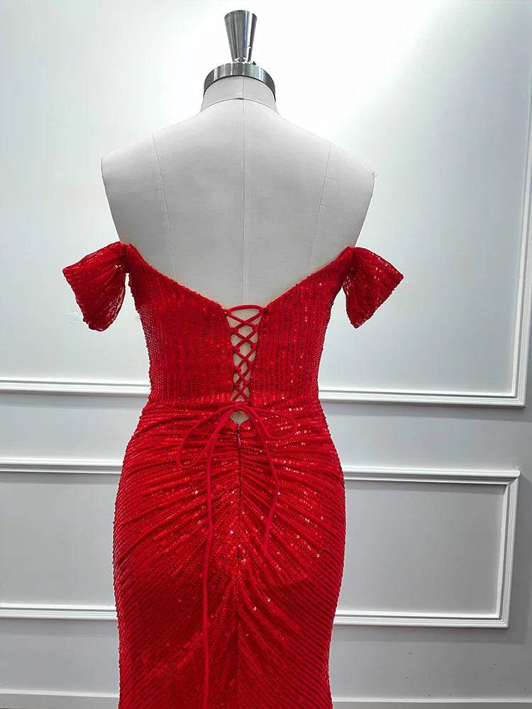 Chic Off-Shoulder Sequin Maxi Dress - Elegant Mermaid Gown 2025 - Buy Center UK