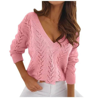 Buy Center Mocha V-Neck Cutout Sweater - Chic Knitwear for Women - Buy Center UK