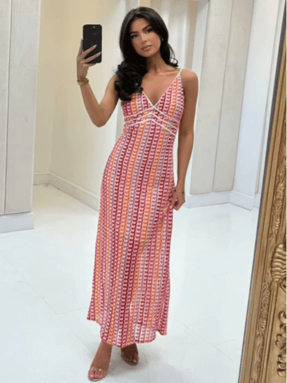 Buy Center Colorful Deep V-Neck Maxi Dress - Chic Sleeveless Style - Buy Center UK
