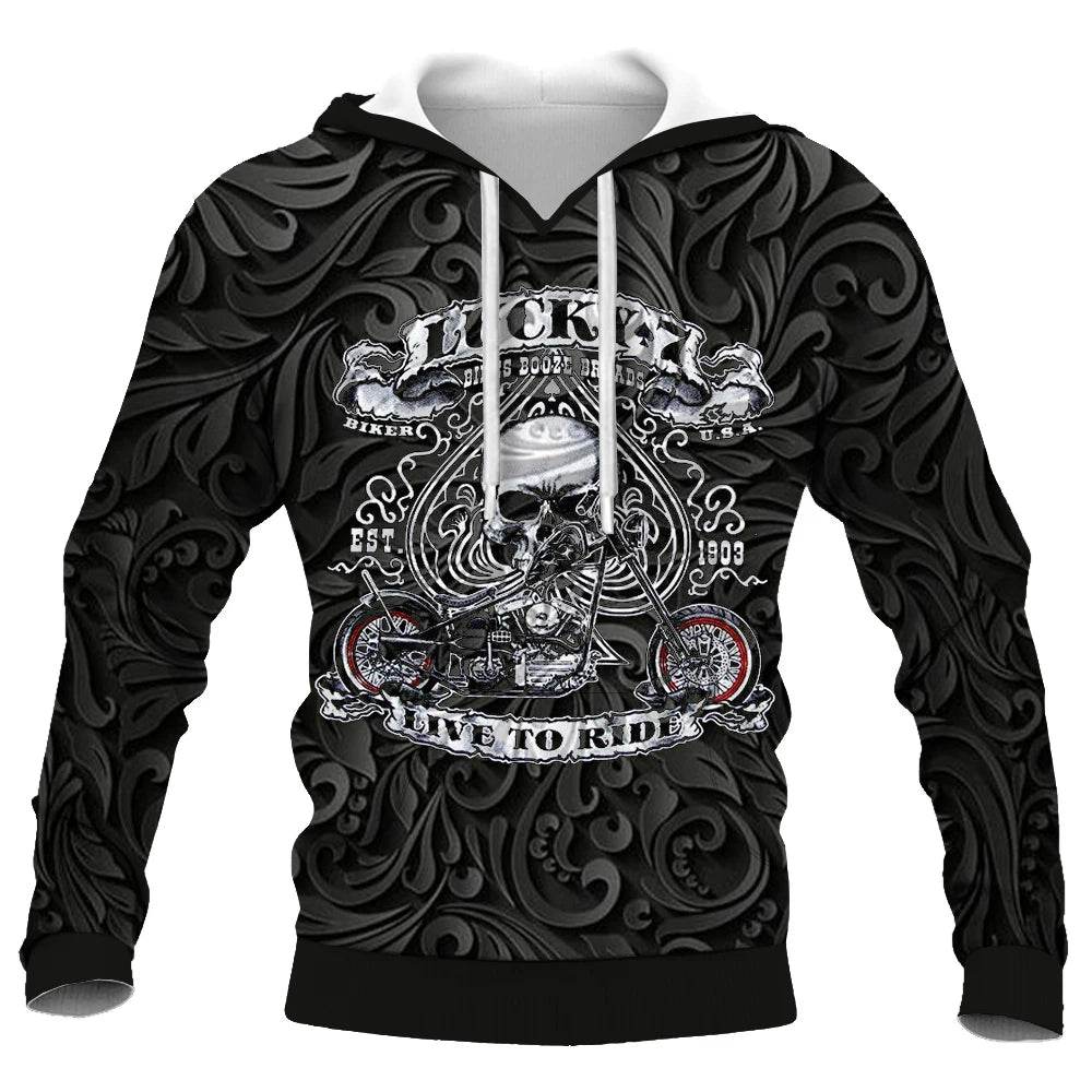 2023 Men's Vogue Skull Motorcycle Hoodie - Loose Fit, 3D Printed - Buy Center UK