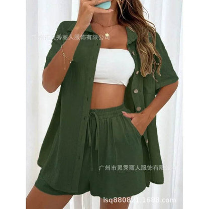 Fashion Black Short Sleeve Shirt & Shorts Set - Women's Summer Outfit - Buy Center UK