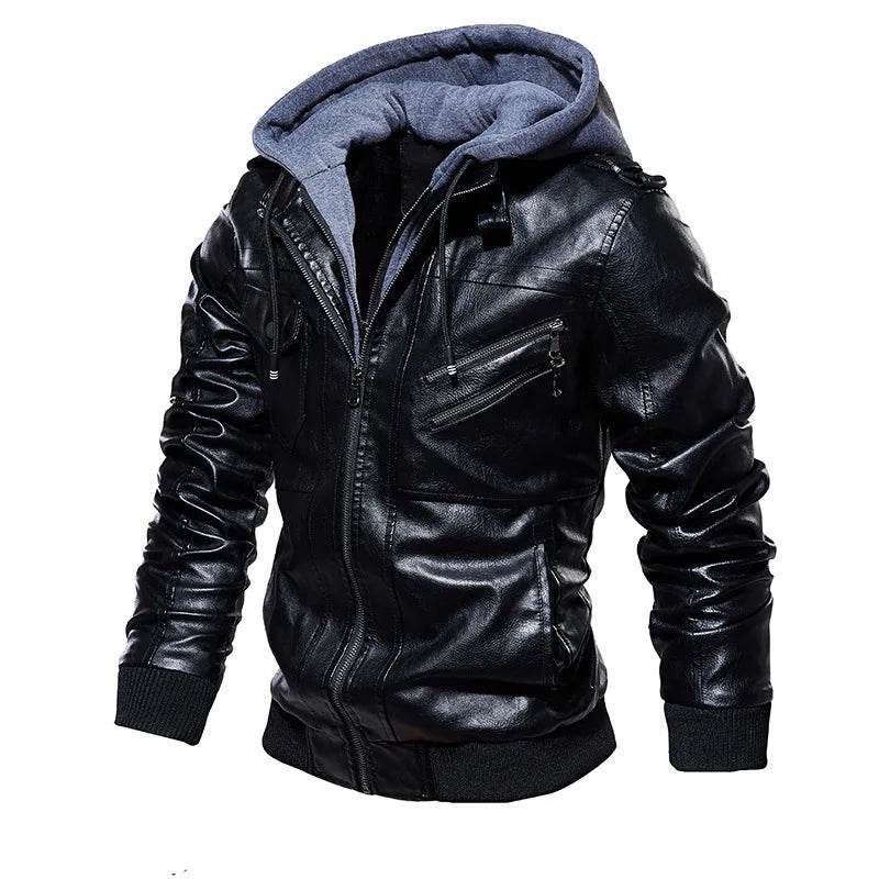 Buy Center Men's Hooded Leather Jacket - Trendy Warm Outerwear - Buy Center UK