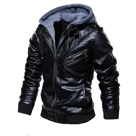 Buy Center Men's Hooded Leather Jacket - Trendy Warm Outerwear - Buy Center UK