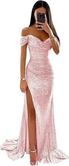 Chic Off-Shoulder Sequin Maxi Dress - Elegant Mermaid Gown 2025 - Buy Center UK