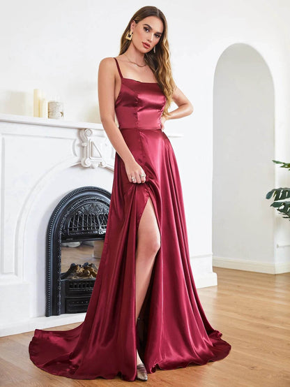 Dusty Green Satin Prom Dress - Backless Halter Neck A-Line Gown - Buy Center UK