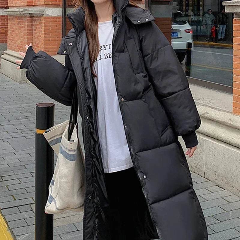 ABRINI Long Hooded Coat for Women - Warm, Stylish, Zipper Pockets - Buy Center UK