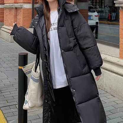 ABRINI Long Hooded Coat for Women - Warm, Stylish, Zipper Pockets - Buy Center UK