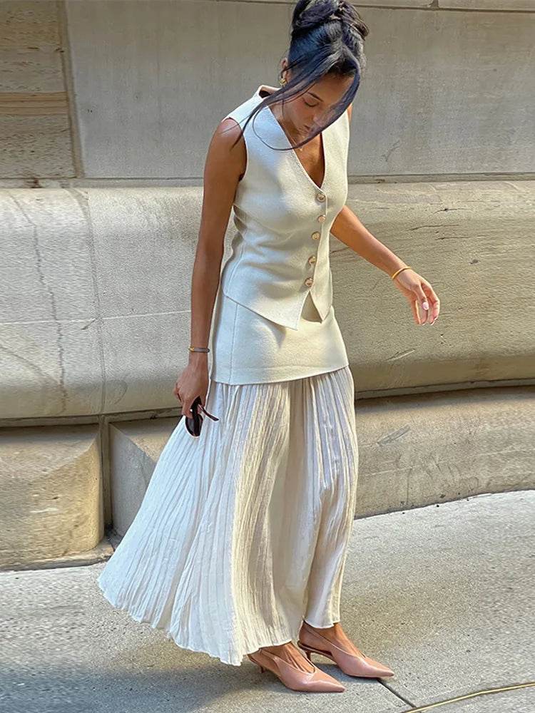 Buy Center Knitted V-neck Patchwork Skirt Set - Summer Slim Fit - Buy Center UK