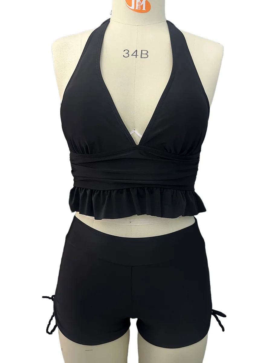 Buy Center Halter Tankini Two Piece Swimsuit - Women’s Solid Beachwear - Buy Center UK