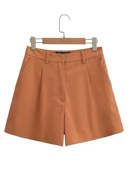 TRAFZA Casual Women Suits - V Neck Blazer & Wide Leg Shorts - Buy Center UK
