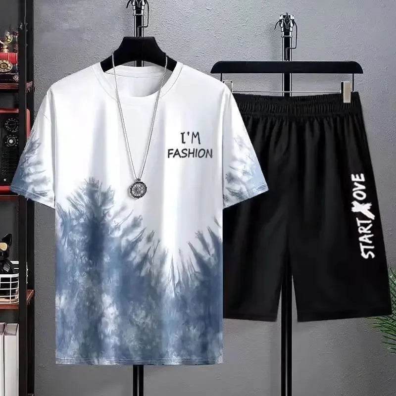 Buy Center Men's Ice Silk T-Shirt & Shorts Set - Gradient Style - Buy Center UK