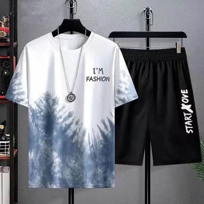 Buy Center Men's Ice Silk T-Shirt & Shorts Set - Gradient Style - Buy Center UK